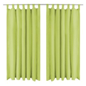 Cortinas de micro-raso con bucles 2 unidades 140x225 cm verde Cortinas de micro-raso con bucles 2 unidades 140x225 cm verde