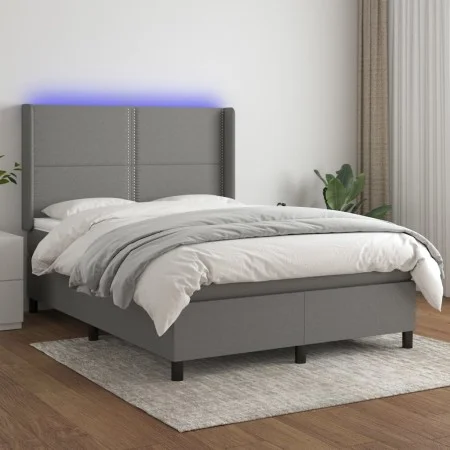 Box spring bed mattress and LED lights dark gray fabric 140x190 cm by vidaXL, Beds and slatted bases - Ref: Foro24-3138230, P...