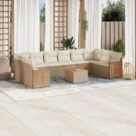 Set de sofás de jardín 11pzas con cojines ratán sintético beige en Conjuntos de jardín | Comprar online en Foro24