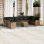 Set de sofás de jardín 11 pzas y cojines ratán sintético gris