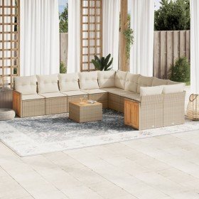 Set de sofás de jardín 11pzas con cojines ratán sintético beige en Conjuntos de jardín | Comprar online en Foro24