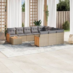 Set de sofás de jardín 11pzas con cojines ratán sintético beige Set de sofás de jardín 11pzas con cojines ratán sintético beige