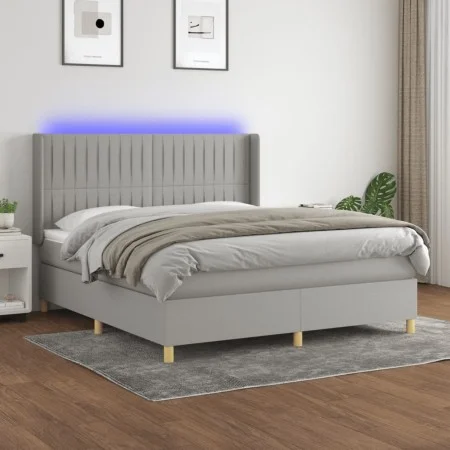 Cama box spring colchón y luces LED tela gris claro 180x200 cm de vidaXL, Camas y somieres - Ref: Foro24-3139053, Precio: 617...
