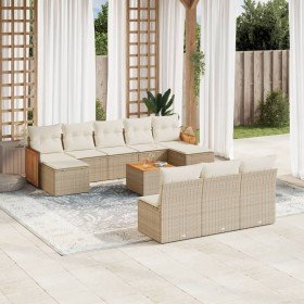 Set de sofás de jardín 11pzas con cojines ratán sintético beige en Conjuntos de jardín | Comprar online en Foro24