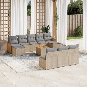 Set de sofás de jardín 11pzas con cojines ratán sintético beige Set de sofás de jardín 11pzas con cojines ratán sintético beige
