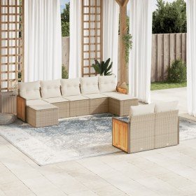 Set de sofás de jardín 9 pzas con cojines ratán sintético beige en Conjuntos de jardín | Comprar online en Foro24