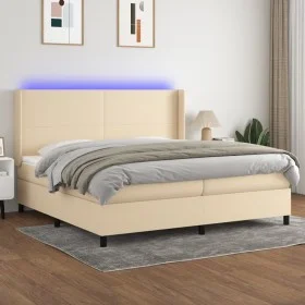 Boxspringbett-Matratze und LED-Leuchten, cremefarbener Stoff, 200 x 200 cm von vidaXL, Betten und Lattenroste - Ref: Foro24-3...