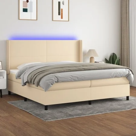 Cama box spring colchón y luces LED tela crema 200x200 cm de vidaXL, Camas y somieres - Ref: Foro24-3138186, Precio: 635,47 €...