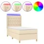 Box spring bed mattress and LED lights cream fabric 100x200 cm by vidaXL, Beds and slatted bases - Ref: Foro24-3139098, Price...