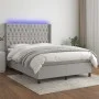 Box spring bed mattress and LED lights light gray fabric 140x200 cm by vidaXL, Beds and slatted bases - Ref: Foro24-3138557, ...
