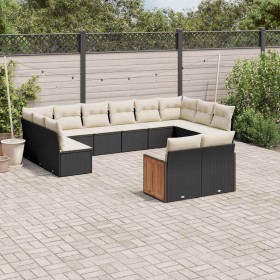 Set de sofás de jardín 12 piezas cojines ratán sintético negro