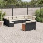 Set de sofás de jardín 12 piezas cojines ratán sintético negro