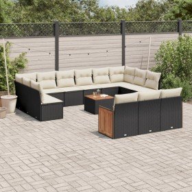 Set sofás de jardín 14 pzas con cojines ratán sintético negro Set sofás de jardín 14 pzas con cojines ratán sintético negro