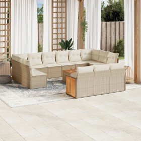 Set sofás de jardín 14 pzas con cojines ratán sintético beige Set sofás de jardín 14 pzas con cojines ratán sintético beige