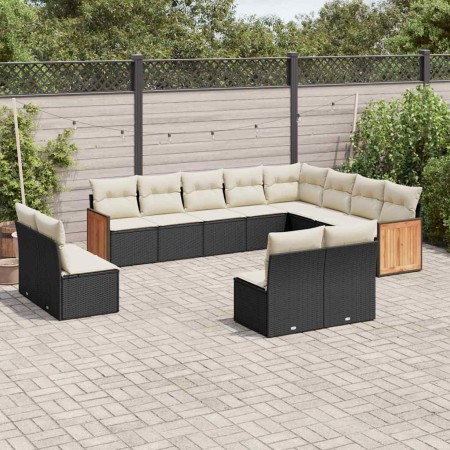 Set de sofás de jardín 12 piezas cojines ratán sintético negro