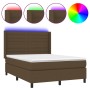 Box spring bed mattress LED lights dark brown fabric 140x190 cm by vidaXL, Beds and slatted bases - Ref: Foro24-3138392, Pric...