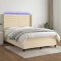 Box spring bed mattress and LED lights cream fabric 140x200 cm by vidaXL, Beds and slatted bases - Ref: Foro24-3138402, Price...