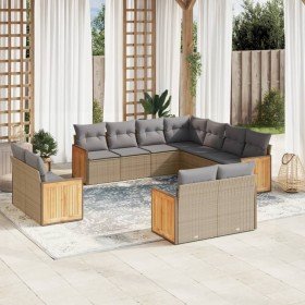 Set de sofás de jardín 11pzas con cojines ratán sintético beige