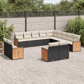 Set de sofás de jardín y cojines 13 pzas ratán sintético negro