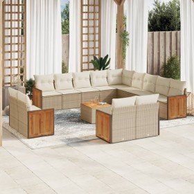 Set sofás de jardín 14 pzas con cojines ratán sintético beige Set sofás de jardín 14 pzas con cojines ratán sintético beige