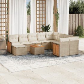 Set de sofás de jardín 11pzas con cojines ratán sintético beige en Conjuntos de jardín | Comprar online en Foro24