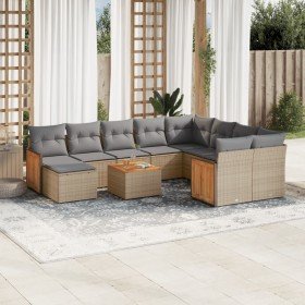 Set de sofás de jardín 11pzas con cojines ratán sintético beige en Conjuntos de jardín | Comprar online en Foro24