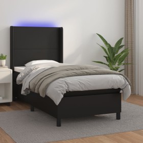 Cama box spring y colchón LED cuero sintético negro 90x190 cm