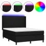 Box spring bed mattress and LED lights black fabric 140x190 cm by vidaXL, Beds and slatted bases - Ref: Foro24-3138311, Price...