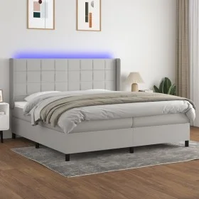 Box spring bed with fabric mattress and light gray LED 200x200 cm by vidaXL, Beds and slatted bases - Ref: Foro24-3138341, Pr...