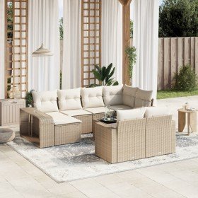 Set de sofás de jardín 11pzas con cojines ratán sintético beige Set de sofás de jardín 11pzas con cojines ratán sintético beige