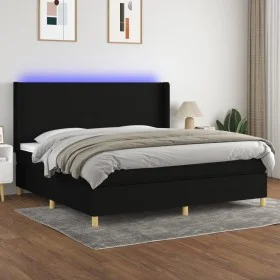 Box spring bed mattress and LED lights black fabric 200x200 cm by vidaXL, Beds and slatted bases - Ref: Foro24-3138743, Price...