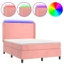 Box spring bed with mattress and LED pink velvet 140x200 cm by vidaXL, Beds and slatted bases - Ref: Foro24-3139450, Price: 4...