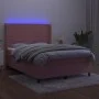 Box spring bed with mattress and LED pink velvet 140x200 cm by vidaXL, Beds and slatted bases - Ref: Foro24-3139450, Price: 4...