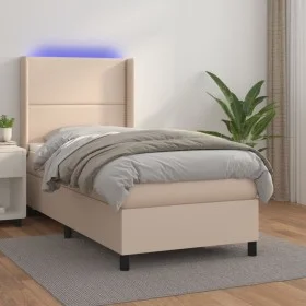 Box spring bed LED mattress cappuccino synthetic leather 100x200cm by vidaXL, Beds and slatted bases - Ref: Foro24-3139312, P...