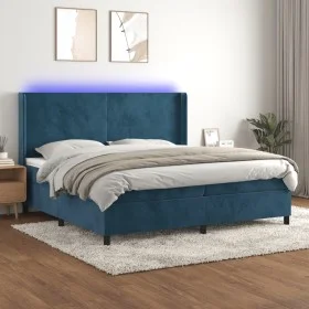 Box spring bed with mattress and LED dark blue velvet 200x200 cm by vidaXL, Beds and slatted bases - Ref: Foro24-3139467, Pri...