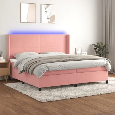 Cama box spring colchón y LED terciopelo rosa 200x200 cm de vidaXL, Camas y somieres - Ref: Foro24-3139468, Precio: 603,89 €,...