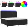 Box spring bed with mattress and LED black velvet 160x200 cm by vidaXL, Beds and slatted bases - Ref: Foro24-3139453, Price: ...