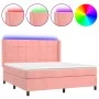 Box spring bed with mattress and LED pink velvet 180x200 cm by vidaXL, Beds and slatted bases - Ref: Foro24-3139582, Price: 5...