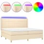Box spring bed mattress and LED lights cream fabric 200x200 cm by vidaXL, Beds and slatted bases - Ref: Foro24-3138906, Price...