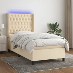 Box spring bed mattress and LED lights cream fabric 100x200 cm by vidaXL, Beds and slatted bases - Ref: Foro24-3138538, Price...