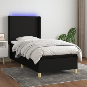 Cama box spring colchón y luces LED tela negro 80x200 cm