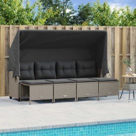 Set de sofás jardín y cojines 5 pzas ratán sintético gris claro