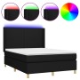 Cama box spring colchón y luces LED tela negro 140x200 cm