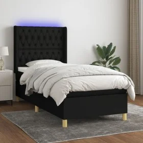 Box spring bed mattress and LED lights black fabric 100x200 cm by vidaXL, Beds and slatted bases - Ref: Foro24-3139095, Price...