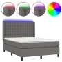 Box spring bed with mattress and LED gray synthetic leather 140x190 cm by vidaXL, Beds and slatted bases - Ref: Foro24-313938...