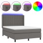 Cama box spring colchón y LED cuero sintético gris 140x190 cm de vidaXL, Camas y somieres - Ref: Foro24-3139383, Precio: 534,...