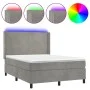 Box spring bed with mattress and LED light gray velvet 140x190 cm by vidaXL, Beds and slatted bases - Ref: Foro24-3139439, Pr...