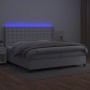 Cama box spring colchón y LED cuero sintético blanco 200x200 cm