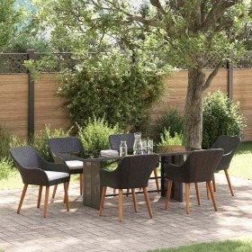 Conjunto de Comedor de Jardín 7 pcs Negro ratán sintético