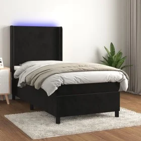 Box spring bed with mattress and LED black velvet 90x200 cm by vidaXL, Beds and slatted bases - Ref: Foro24-3139423, Price: 3...